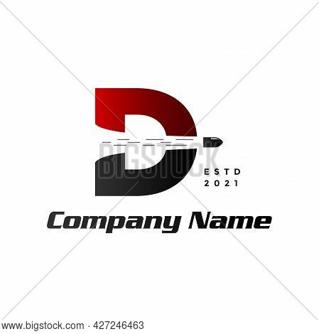 Modern And Simple Illustration Logo Design Initial D Combine With Bullet Shot.
