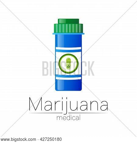 Medical Cannabis Symbol In Vector. Logotype For Marijuana, Nature Herbal Medicine, Therapy, Doctors 