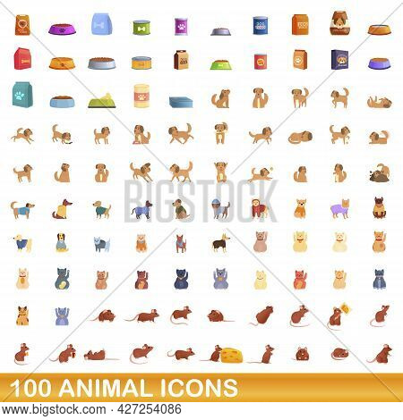 100 Animal Icons Set. Cartoon Illustration Of 100 Animal Icons Vector Set Isolated On White Backgrou