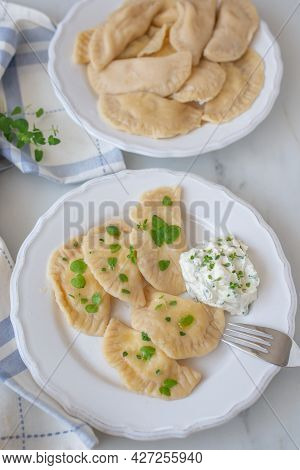 Pierogi Ruskie, Baked Dumplings Stuffed With Curd Cheese And Potatoes
