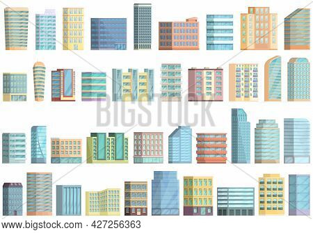 Multistory Building Icons Set Cartoon Vector. Interior Architecture. House Design