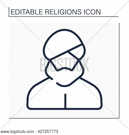 Sikhism Line Icon. Traditional Headdress For Sikhism Religious Believers. Turban. Dastar. Religion C