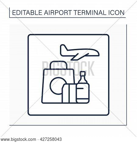 Duty Free Shop Line Icon. Goods Sold At Cheaper Price.pointer. Selling Alcohol, Parfums And Other Pr