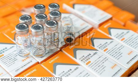 Bangkok, Thailand - 7 July 2021: Sinovac Vaccine, Coronavac Vaccination For Covid-19 Coronavirus Pro