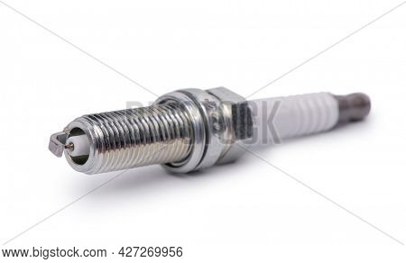 Car spark plug, new iridium plug isolated over white background