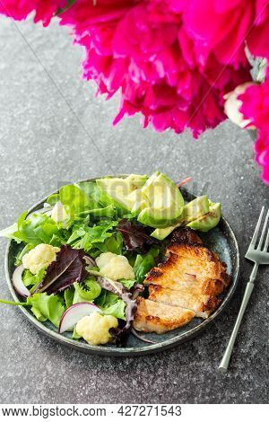 Fried Pork Steak And A Mix Salad