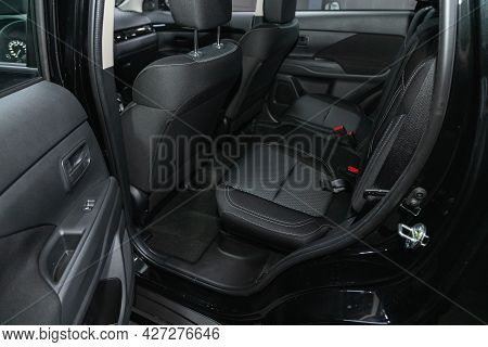 Novosibirsk, Russia - July 07, 2021:   Mitsubishi Outlander, Comfort Car Inside. Clean Car Interior: