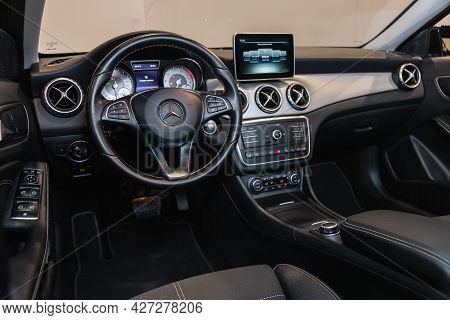 Novosibirsk, Russia - July 07, 2021:   Mercedes-benz Gla-class, Modern Car Interior View With Dashbo