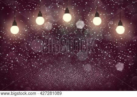 Pink Fantastic Bright Abstract Background Light Bulbs With Sparks Fly Defocused Bokeh - Holiday Mock