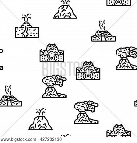 Volcano Lava Eruption Vector Seamless Pattern Thin Line Illustration