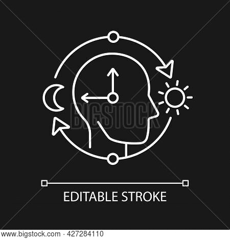 Circadian Rhythms White Linear Icon For Dark Theme. Optimize Cognitive Function For Daytime. Thin Li