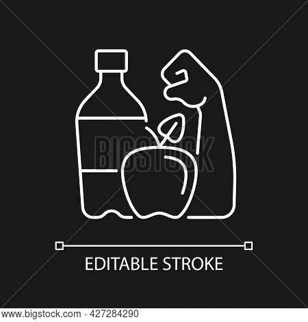 Healthy Living White Linear Icon For Dark Theme. Staying Hydrated. Well-balanced Diet. Thin Line Cus