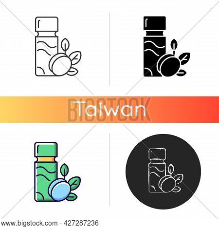 Plum Wine Icon. Taiwanese Traditional Alcohol Drink. Umeshu. Asian Alcohol Beverage. Linear Black An