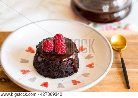 Chocolate Fondant Cake. Mini Cake For Fondant With Icing. Delicious  Dessert.homemade Chocolate Lava