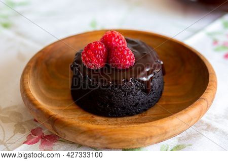 Chocolate Fondant Cake. Mini Cake For Fondant With Icing. Delicious  Dessert.homemade Chocolate Lava