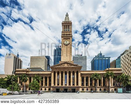 BRISBANE, QUEENSLAND, AUSTRALIA - OCTOBER 24, 2013: City Hall is located next to King George Square in Brisbane. It was opened first in 1930. It serves as office of Brisbane City Council.