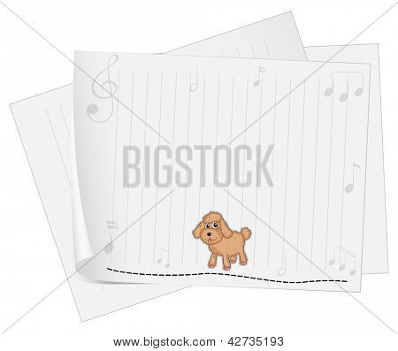 Illustrazione di una carta bianca con un cane su uno sfondo bianco