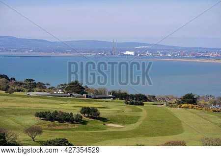 Beautiful Scenic Aerial-like Bright View Of Gold Course, Sea, Bay, Dublin Waste To Energy (covanta P