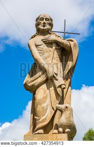 Borovnicka, Czech Republic - May 16, 2021. Statue Of John The Baptist