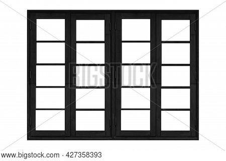 Vintage Black Painted Wooden Window Frame Isolsted On A White Background