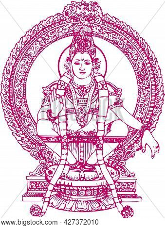 Sketch Of Lord Shiva Son Ayyappan Or Ayyppa Swamy Outline Editable Illustration