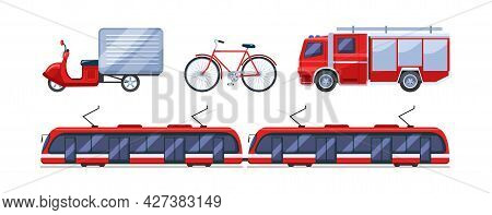 Urban Transport Set. Public Transportable Vehicle Cars Transport: Scooter, Motor Scooter, Motorcycle