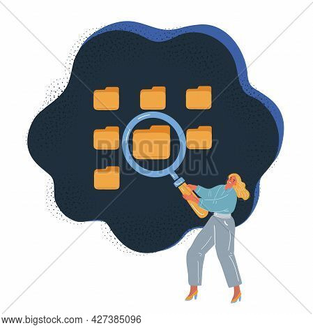 Vector Illustration Of Search Concept Of Woman Make Searching With Magnifying Glass