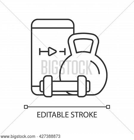 Online Weightlifting Exercises Training Linear Icon. Weight Management. Strength Increasement. Thin 
