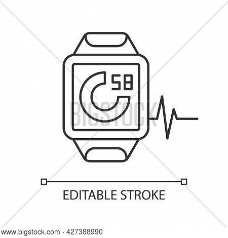 Online Fitness Activity Tracker Linear Icon. Heartbeat Meter Device. Steps And Fitbits Monitoring. T