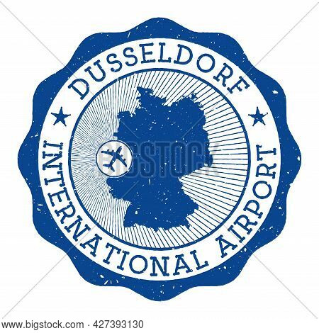 Dusseldorf International Airport Stamp. Airport Of Dusseldorf Round Logo With Location On Germany Ma