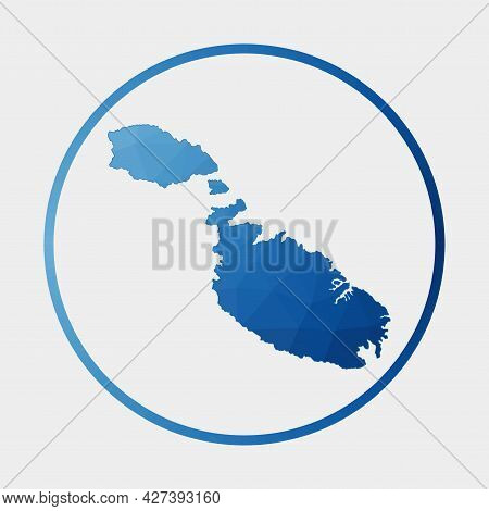 Malta Icon. Polygonal Map Of The Island In Gradient Ring. Round Low Poly Malta Sign. Vector Illustra