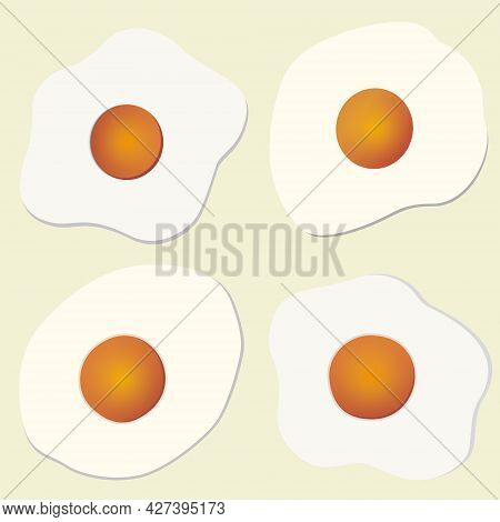 Fried Chicken Eggs Set. Isolated On Yellow Background. Vector Illustration.
