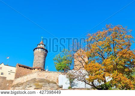 Sinwell Tower Part Of Imperial Castle Of Nuremberg . Autumn In Germany