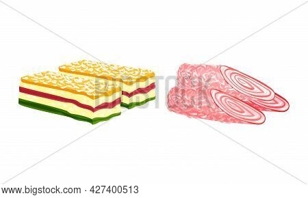 Turkish Delight Or Lokum As Arabic Sweet And Sugary Dessert Vector Set