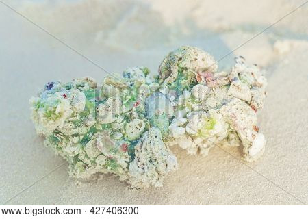 White Beach Sand Corals And Shells On Rasdhoo Atoll Maldives.