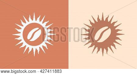 Abstract Sun With Coffee Bean. Boho, Retro Symbol With Slightly Rough Edges. Design Element Perfect 