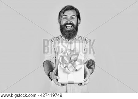 For You. After Successful Shopping. Prepare For Holidays. Best Sale Offer. Happy Bearded Man With Pr