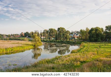 Beautiful Summer Landscape At A Pond, Vladimirskiy Area, Russia