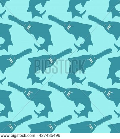 Sawfish Pattern Seamless. Marine Predator Saw Fish Background. Vector Texture