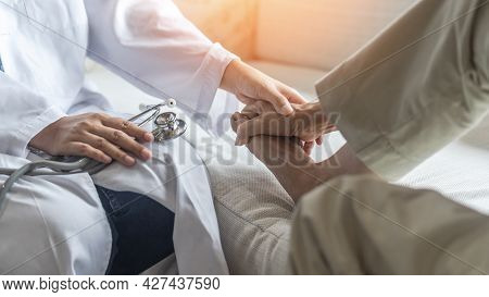 Plantar Fasciitis Or Heel Pain Illness In Feet Of Woman Patient Who Having Medical Exam With Orthopa