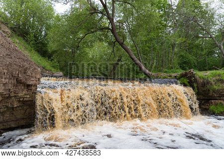 Waterfall On Sablinka River In The Leningrad Region. Sablinsky Nature Reserve. Russia
