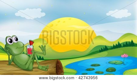 Illustration av en groda med ett glas saft