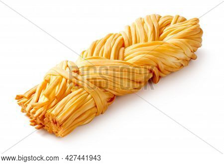 Chechil Cheese Isolated. Smoke Chechil Cheese On White Background. Cheese Braid Of Chechil For Packa