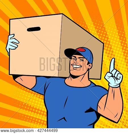 Strong Man Courier Delivery In A Box. Online Store Service