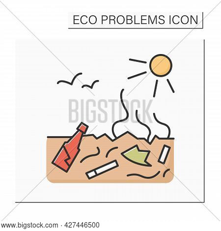 Soil Pollution Color Icon. Buried Toxic Plastic Contaminating Groun. Concept Of Land Degradation, Re