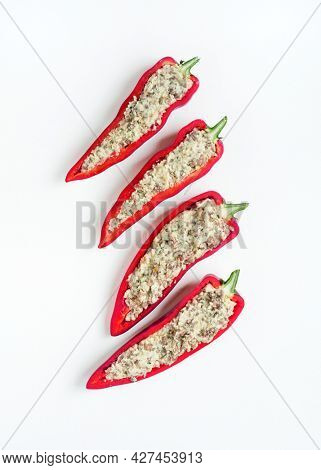 Fresh Red Pepper Halves with Sausage and Cheese Filling