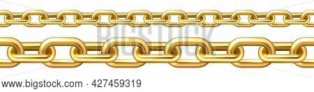 Realistic Gold Plated Seamless Metal Chain With Golden Links Isolated On White Background. Vector Il