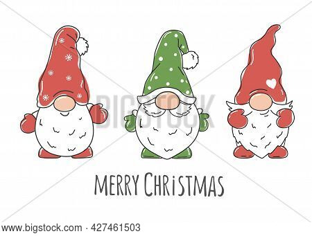 Christmas Scandinavian Gnomes With The Words Mappy Christmas. Vector Character.