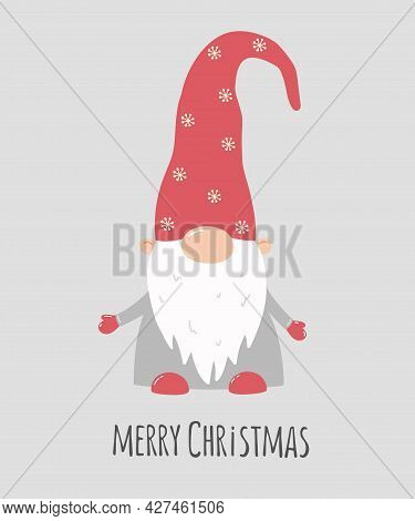 Christmas Scandinavian Gnome With The Words Mappy Christmas. Vector Character.