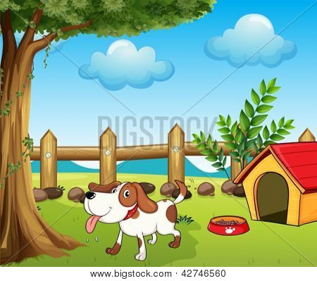 Janoinen koira sisällä aita kuva